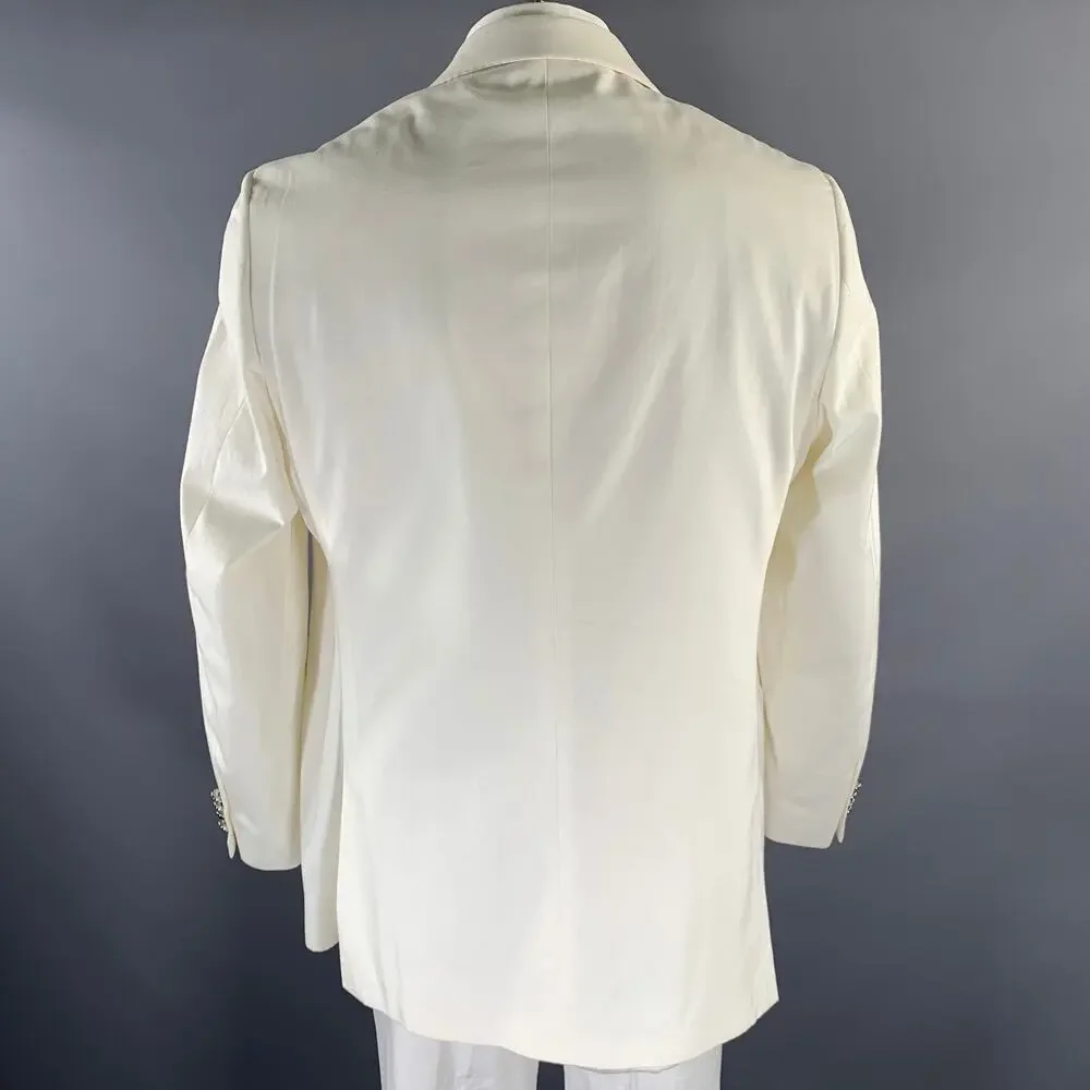 RALPH LAUREN Size 46 White Cotton Notch Lapel Sport Coat